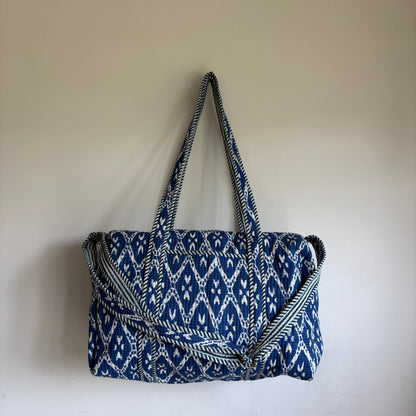 Indigo blue cotton quilted duffle bag
