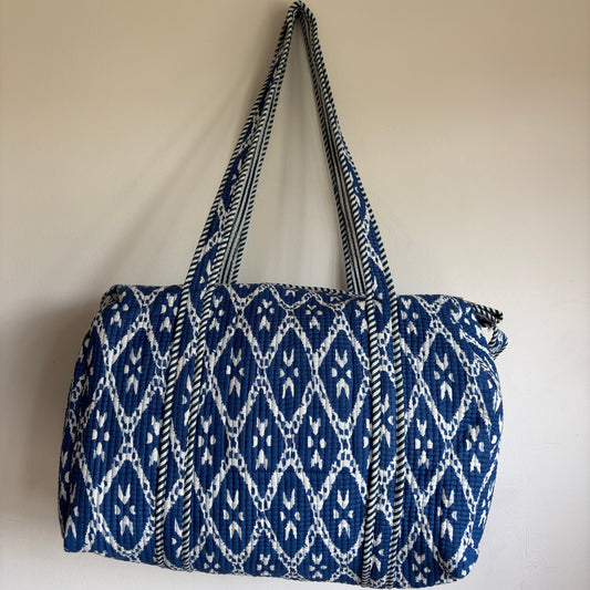 Indigo blue cotton quilted duffle bag