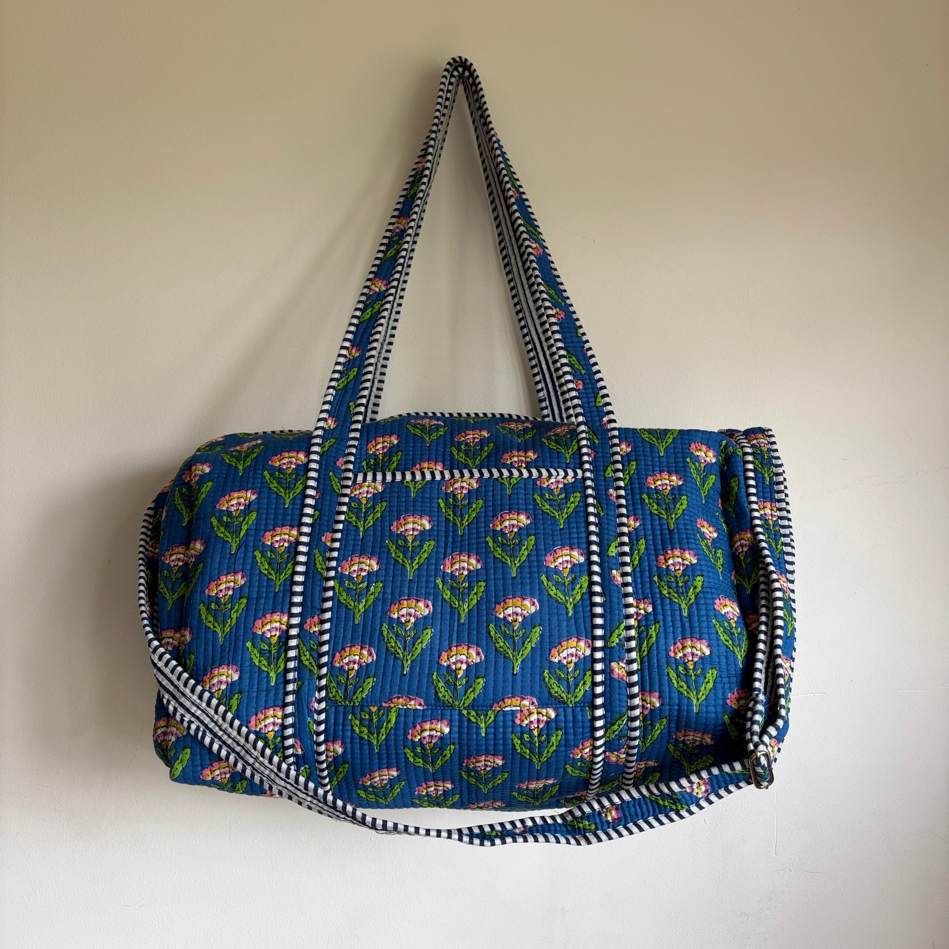 Blue quilted Duffle bag
