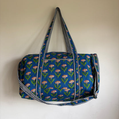 Blue quilted Duffle bag