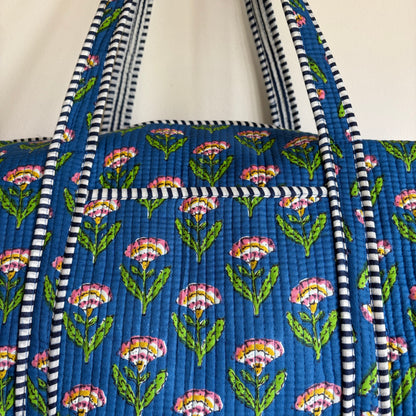Blue quilted Duffle bag