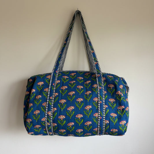 Blue quilted Duffle bag