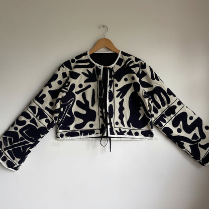 Ivory & Indigo Abstract Embroidered Cropped Jacket