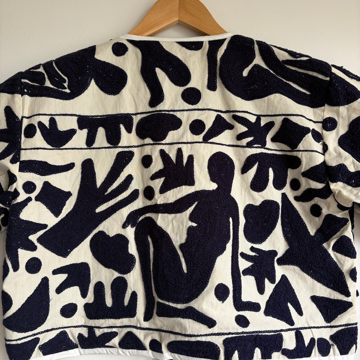 Ivory & Indigo Abstract Embroidered Cropped Jacket