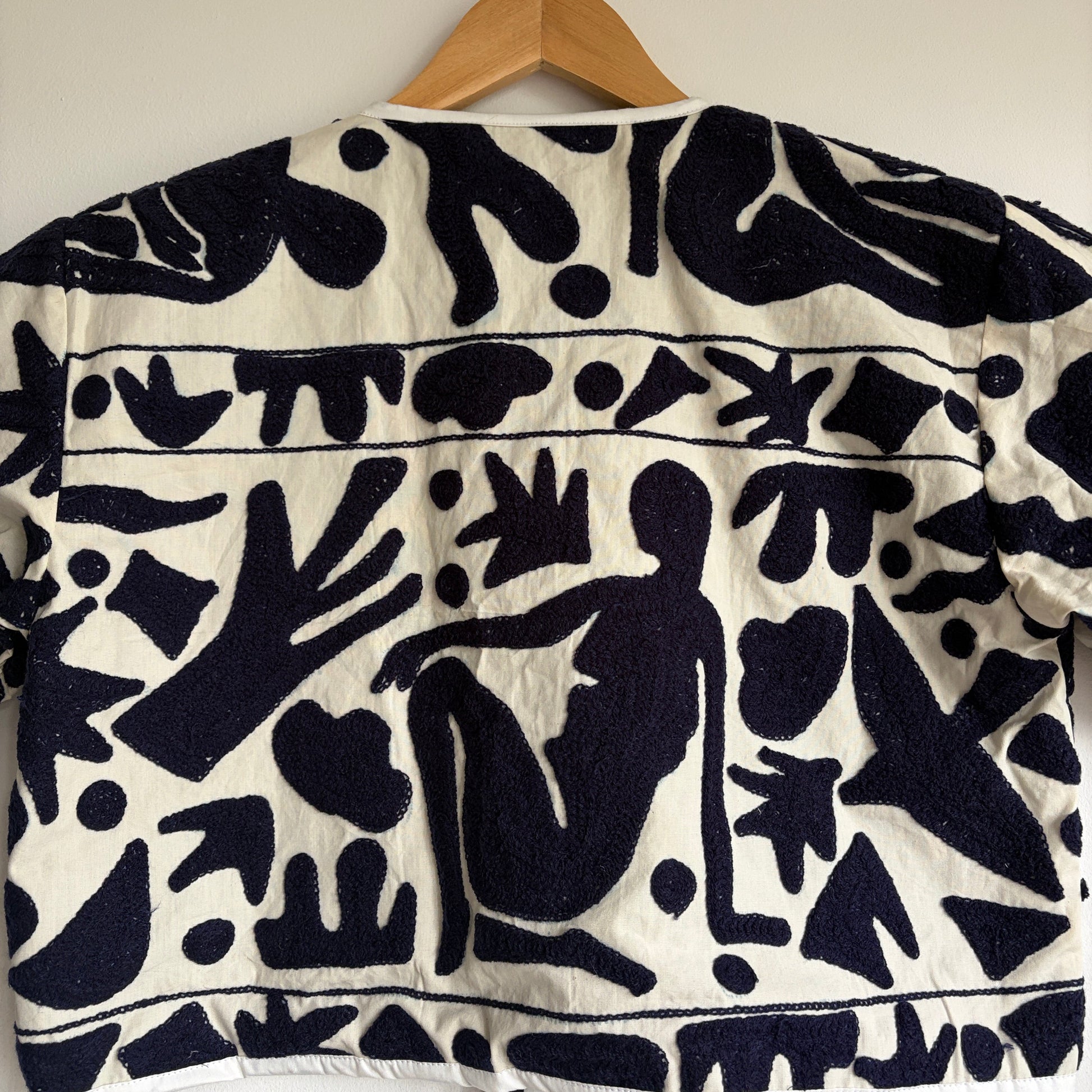 Ivory & Indigo Abstract Embroidered Cropped Jacket