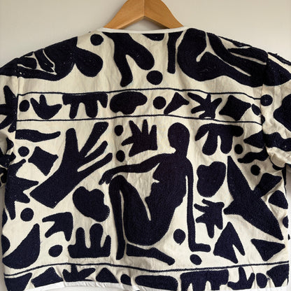 Ivory & Indigo Abstract Embroidered Cropped Jacket