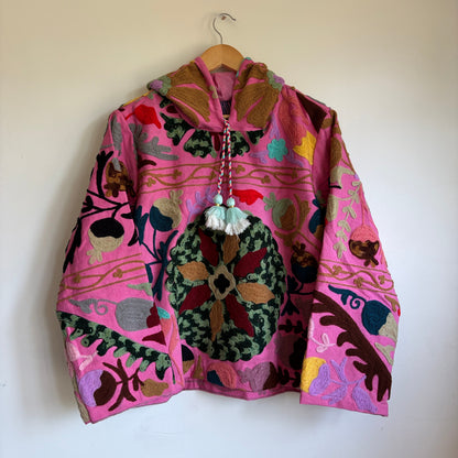 Pink Cotton Suzani Embroidery Hoodie