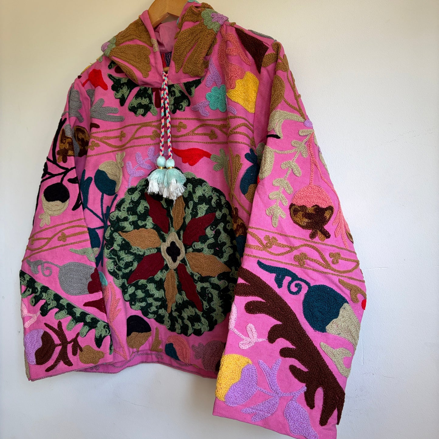 Pink Cotton Suzani Embroidery Hoodie