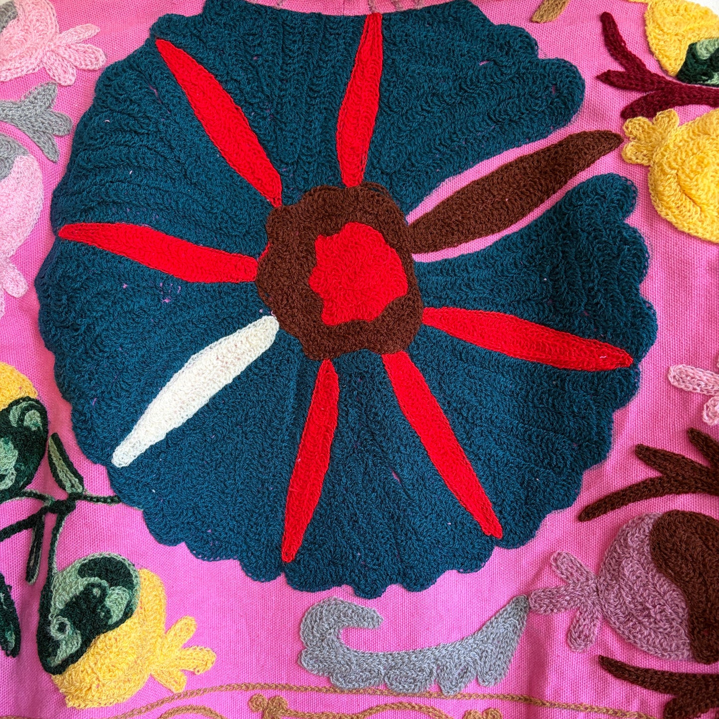 Pink Cotton Suzani Embroidery Hoodie