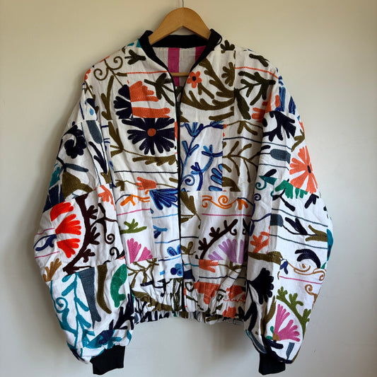 Cotton patchwork suzani bomber jacket 