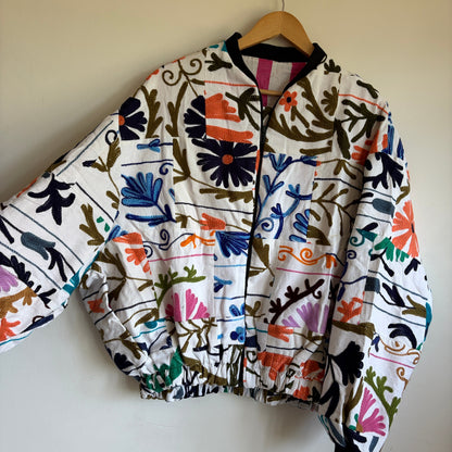 Cotton patchwork suzani bomber jacket 