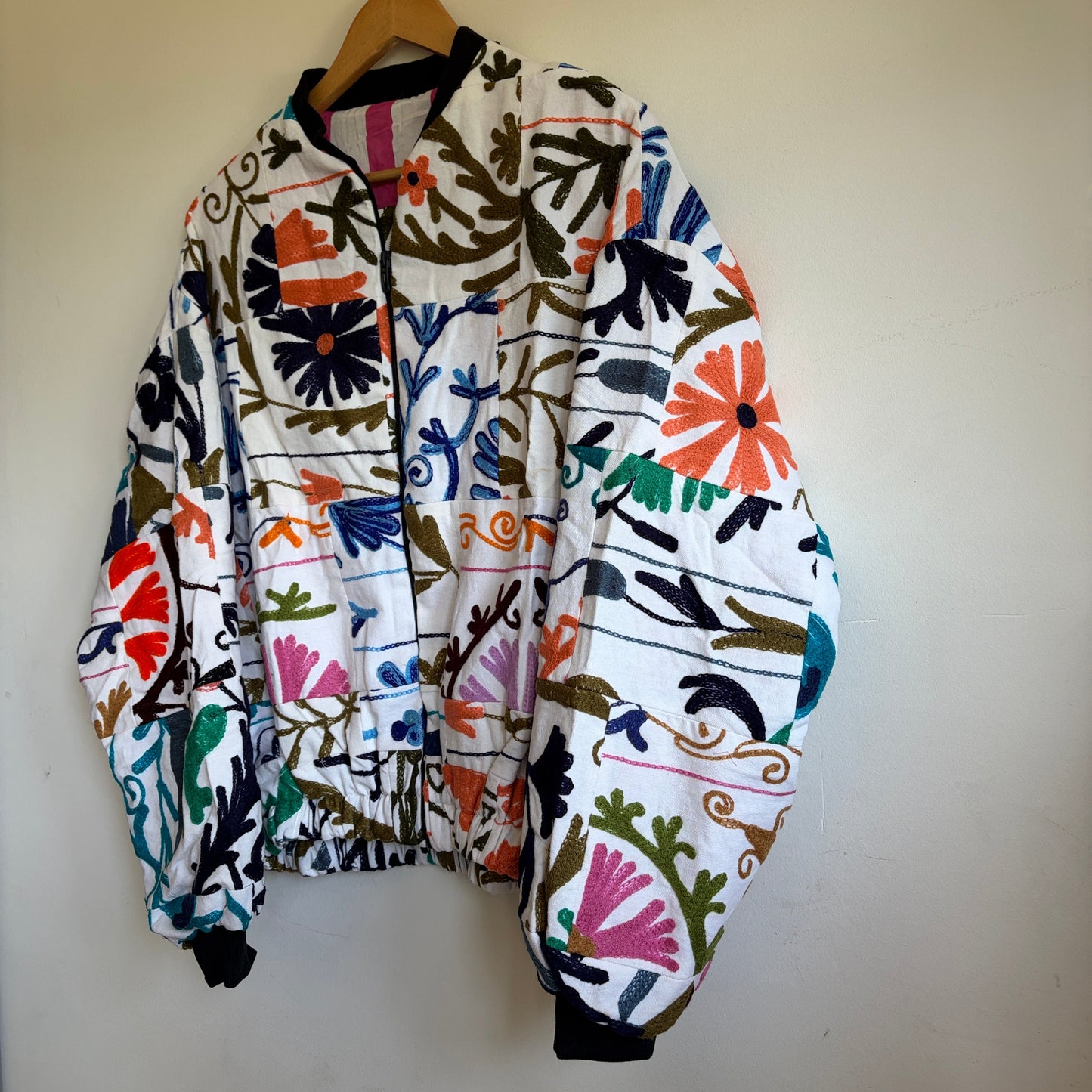 Cotton patchwork suzani bomber jacket 