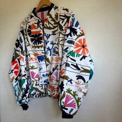 Cotton patchwork suzani bomber jacket 