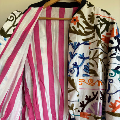 Cotton patchwork suzani bomber jacket 