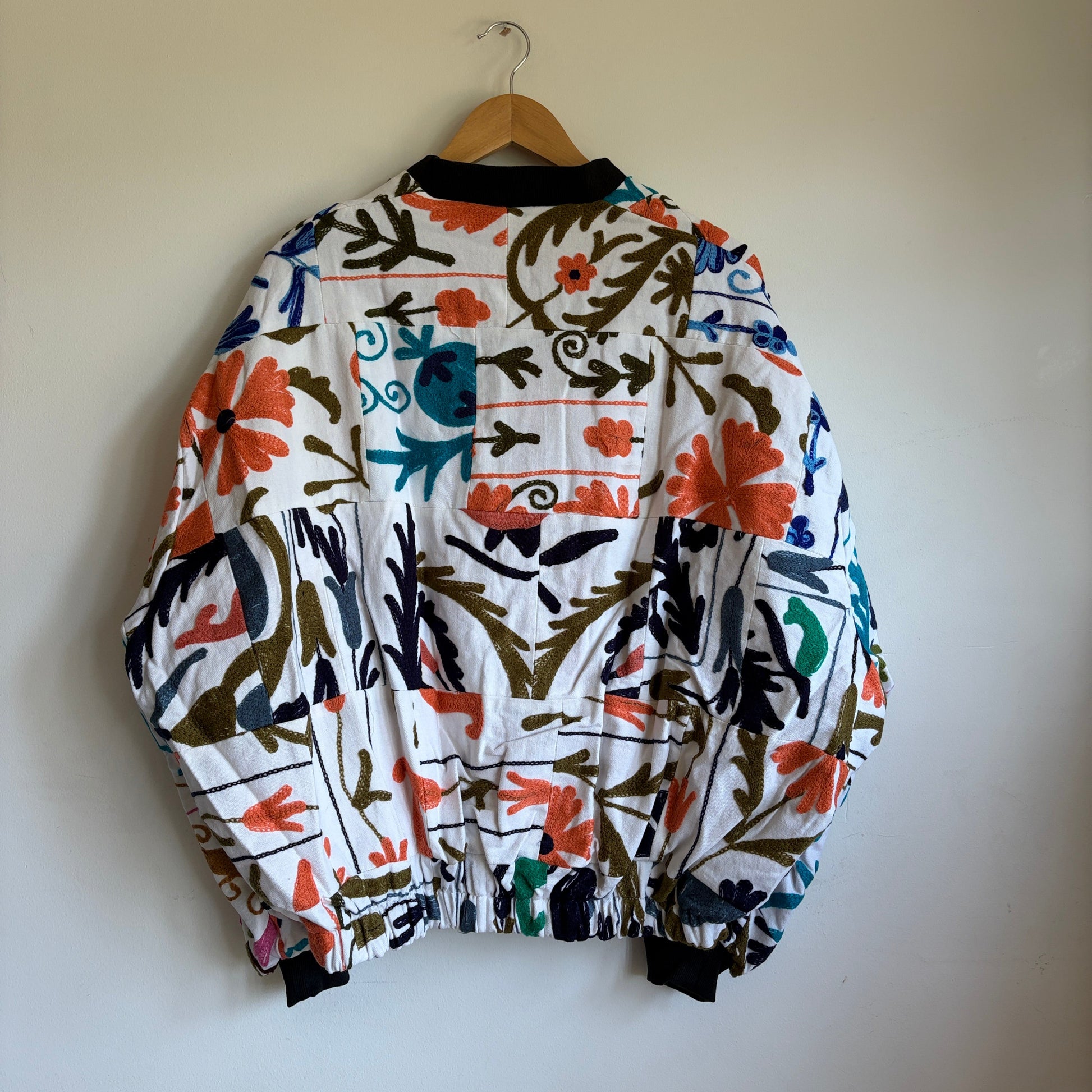 Cotton patchwork suzani bomber jacket 