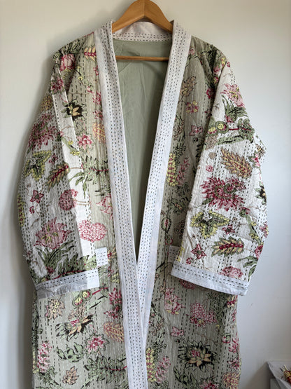 Block Print Hand stitched kantha Bath Robe dressing gown