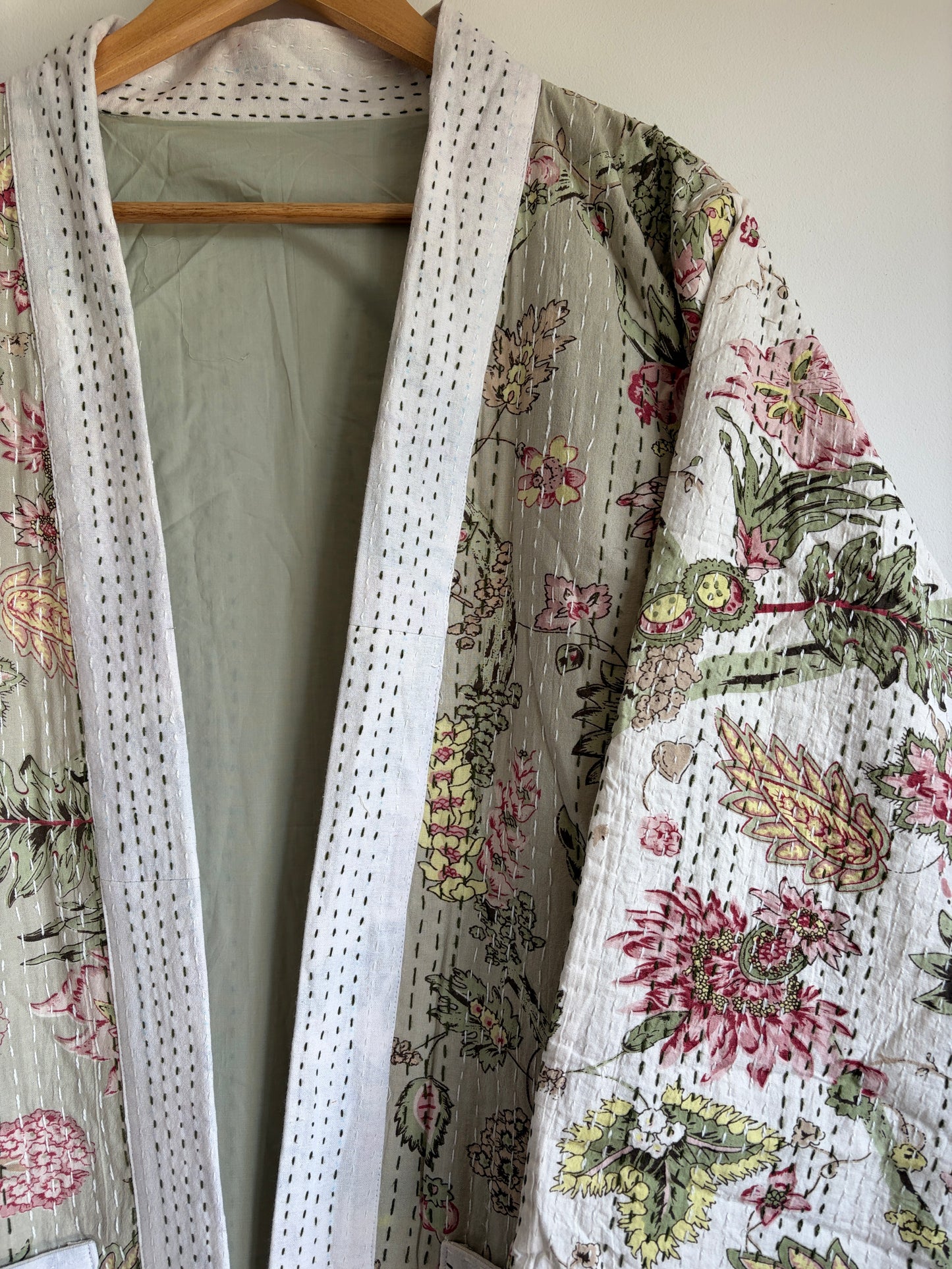Block Print Hand stitched kantha Bath Robe dressing gown