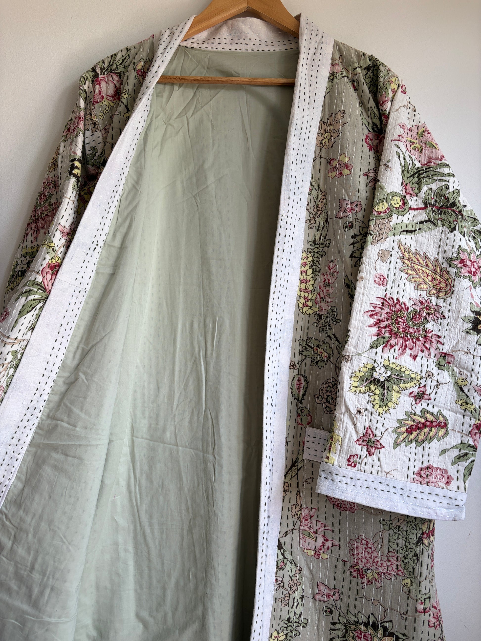 Block Print Hand stitched kantha Bath Robe dressing gown