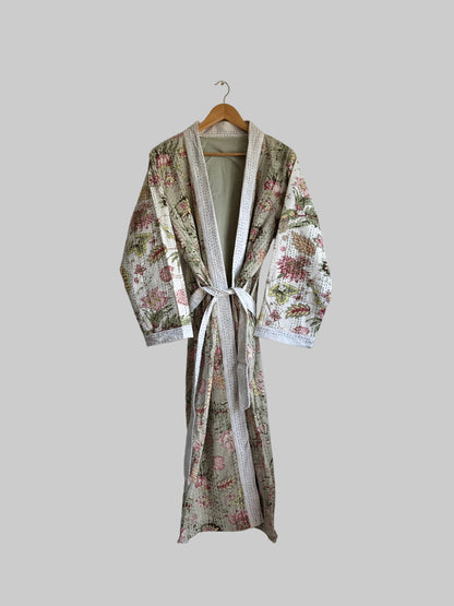 Block Print Hand stitched kantha Bath Robe dressing gown