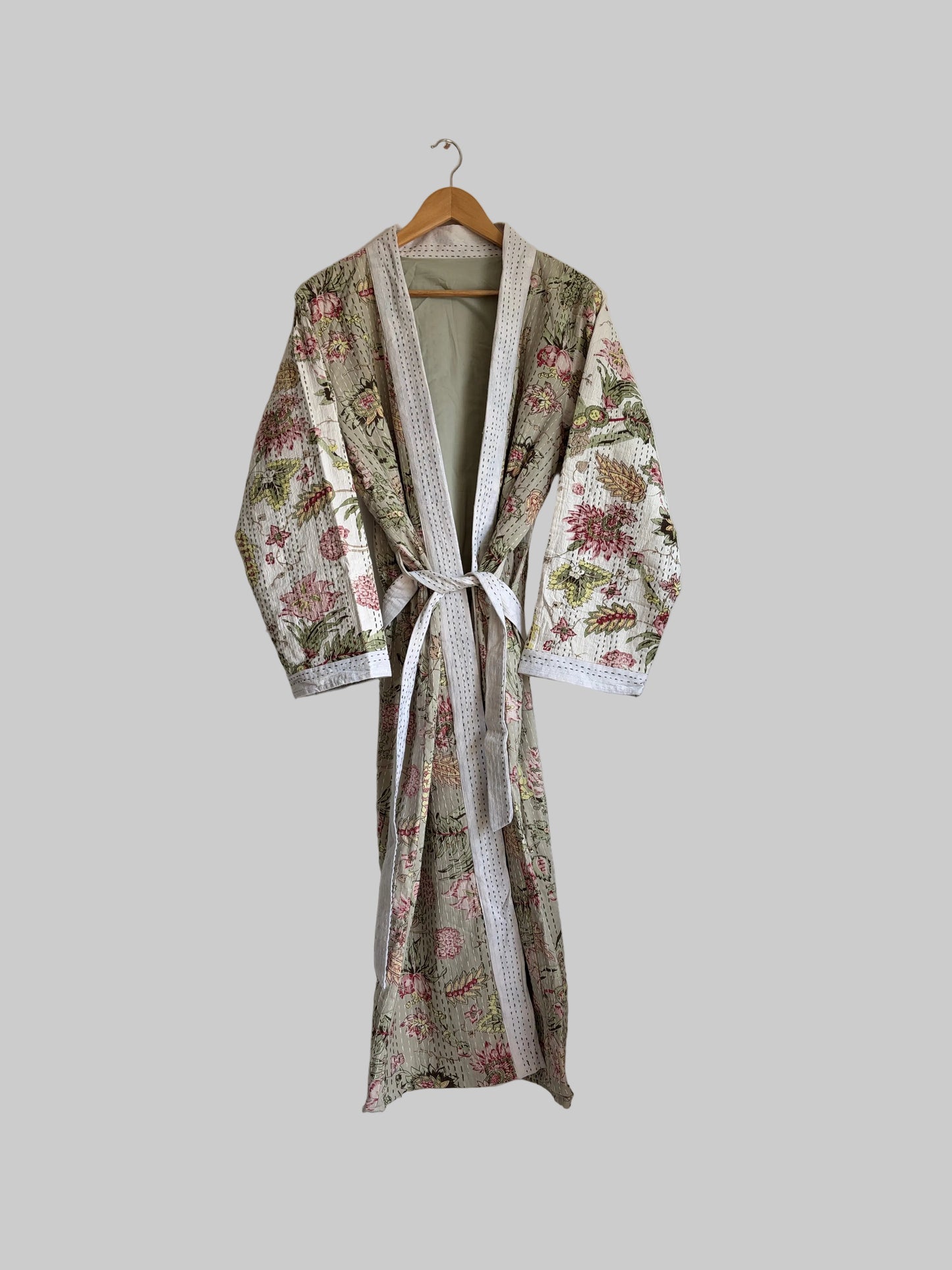 Block Print Hand stitched kantha Bath Robe dressing gown