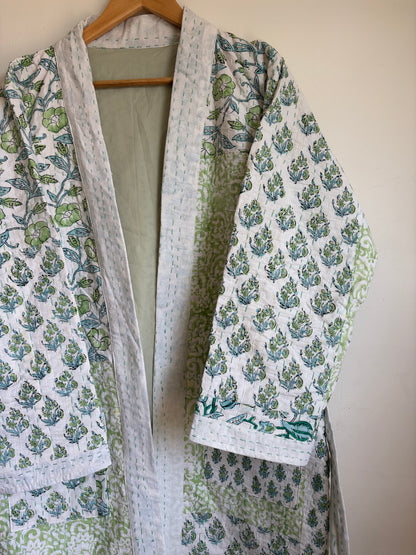 One of a kind Handmade Blue Cotton Kantha Robe