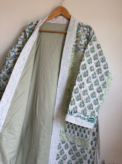 One of a kind Handmade Blue Cotton Kantha Robe