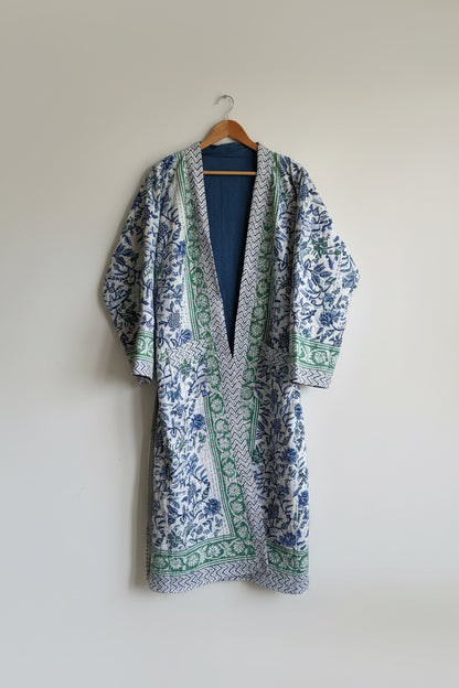 Blue Floral Kantha Dressing Gown