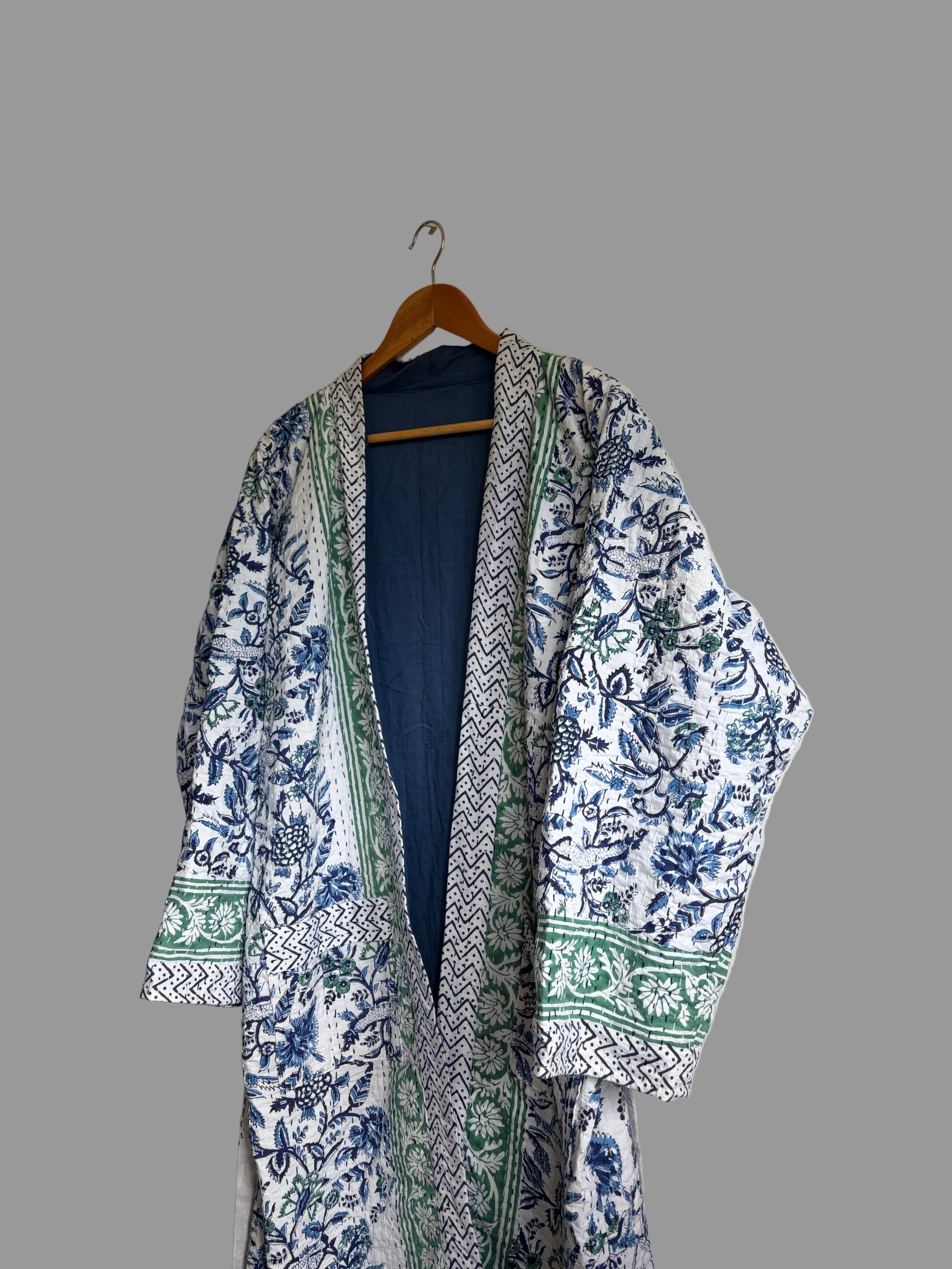 Blue Floral Kantha Dressing Gown