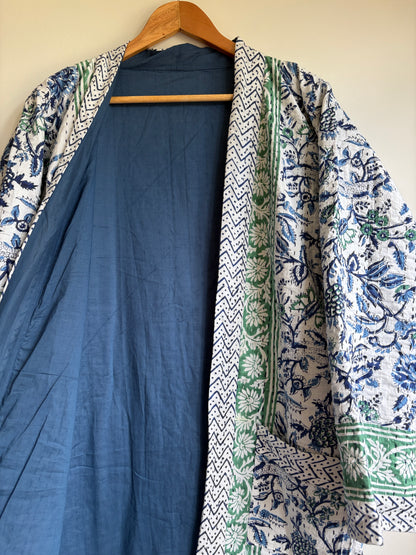 Blue Floral Kantha Dressing Gown