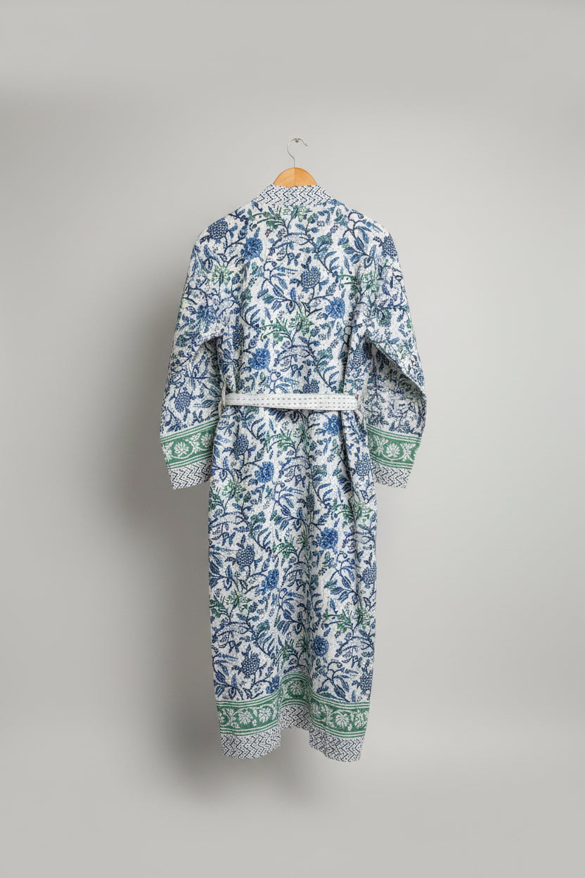 Blue Floral Kantha Dressing Gown