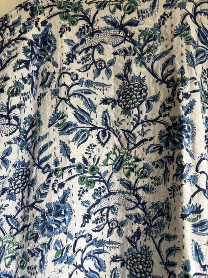 Blue Floral Kantha Dressing Gown