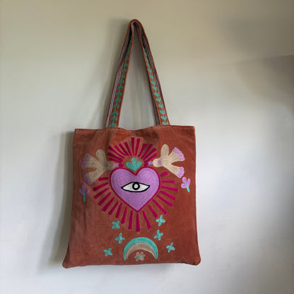Evil Eye embroidery Velvet Tote bag