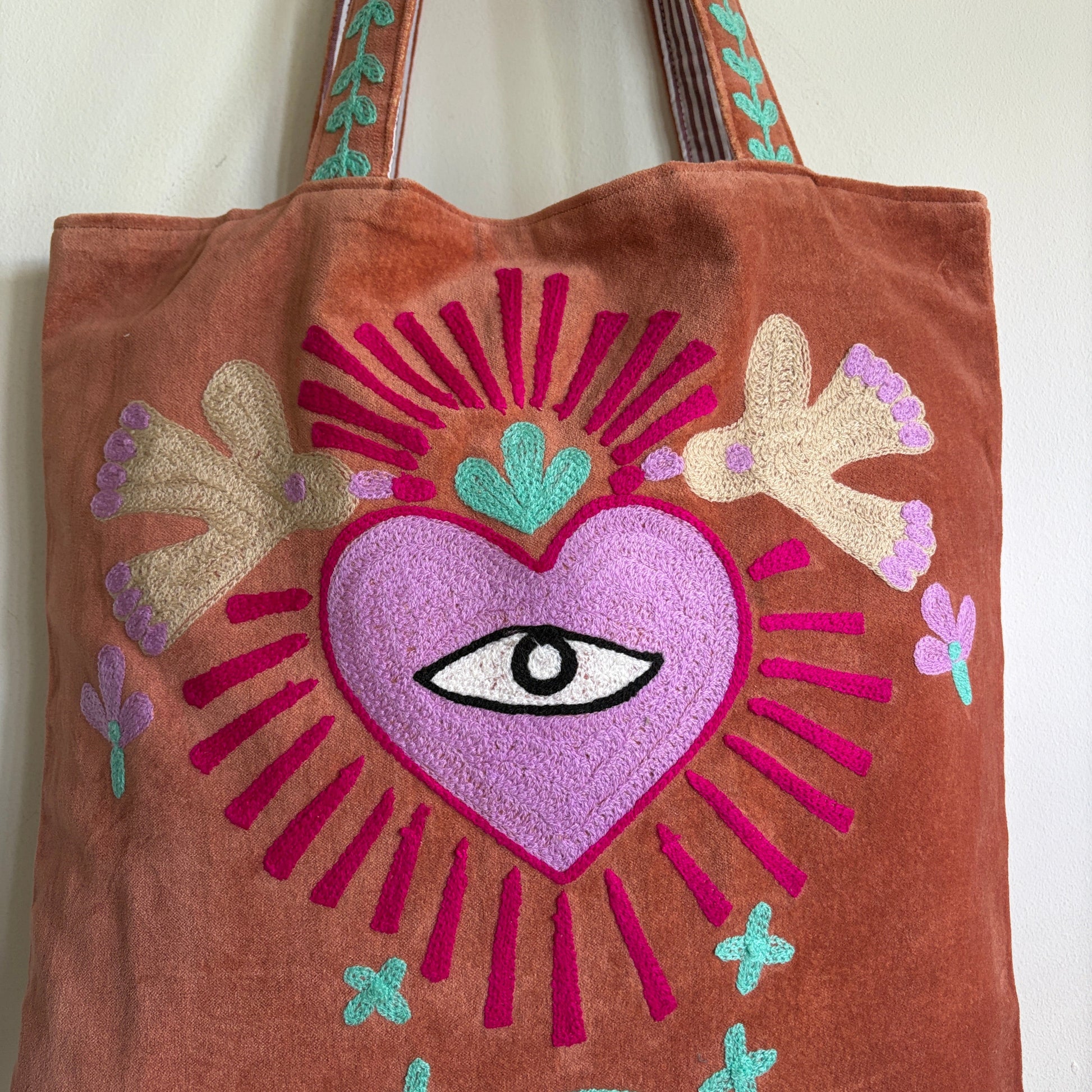 Evil Eye embroidery Velvet Tote bag