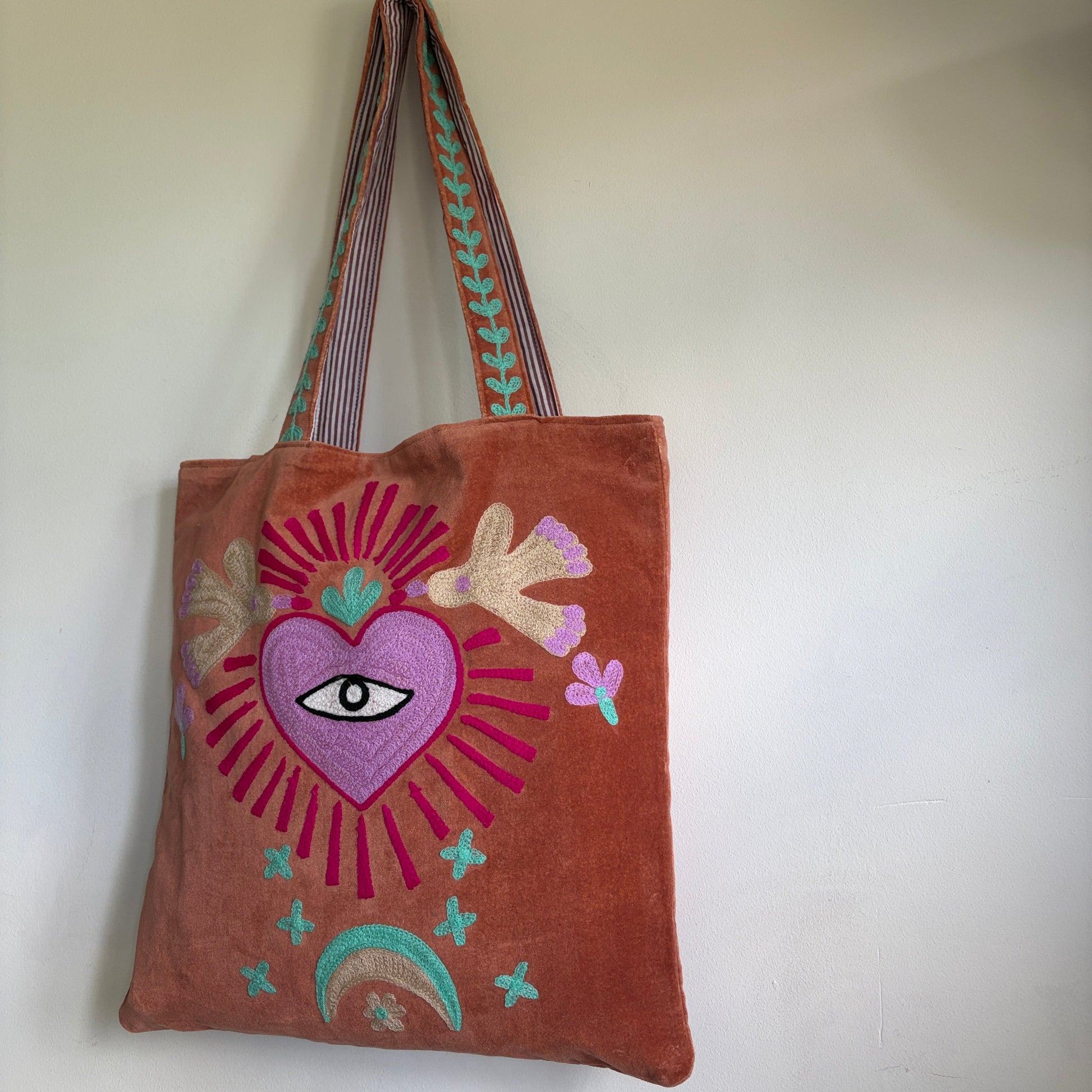 Evil Eye embroidery Velvet Tote bag