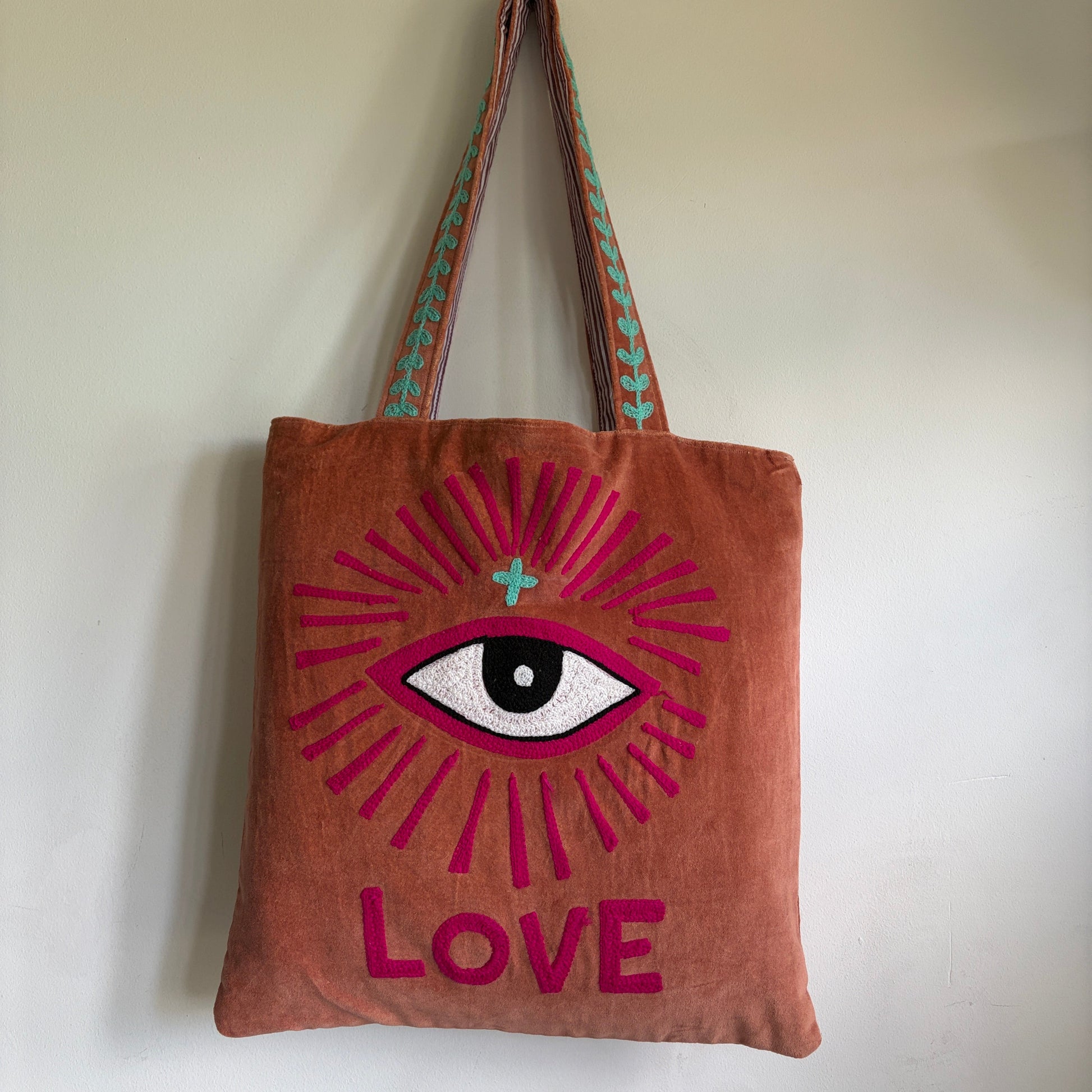 Evil Eye embroidery Velvet Tote bag