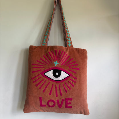 Evil Eye embroidery Velvet Tote bag