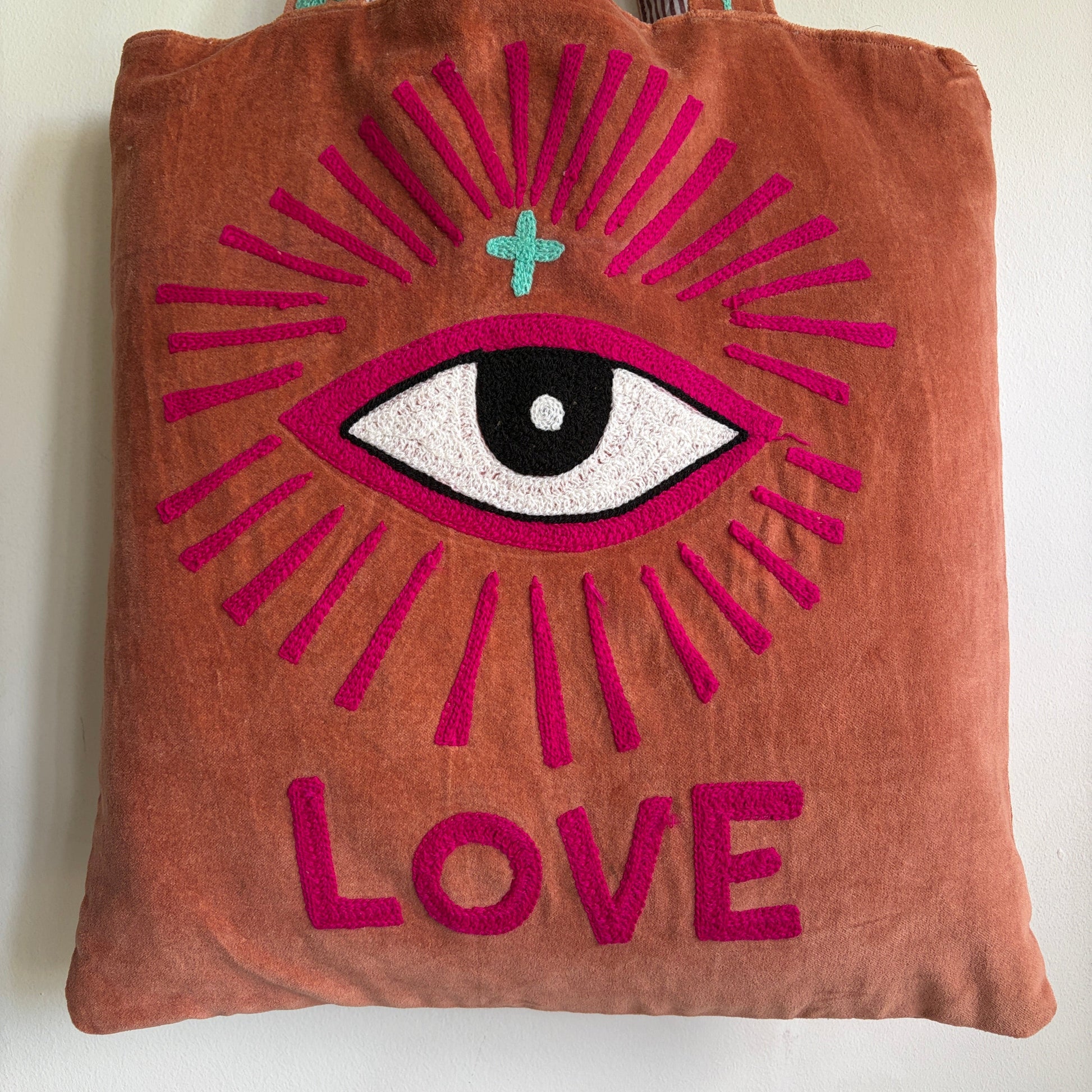 Evil Eye embroidery Velvet Tote bag