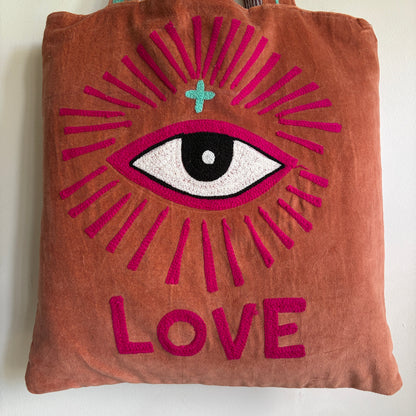 Evil Eye embroidery Velvet Tote bag