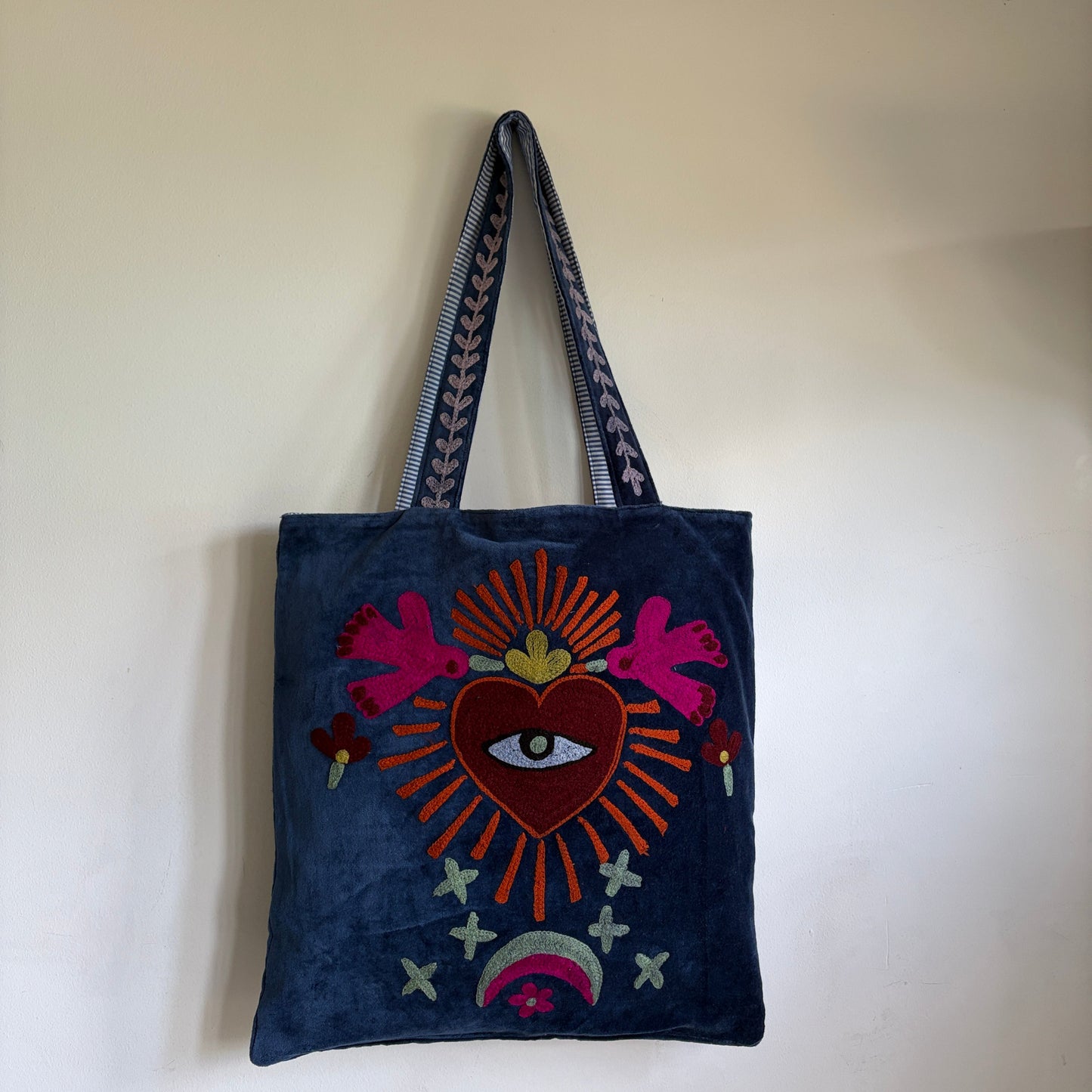Evil Eye embroidery Velvet Tote bag