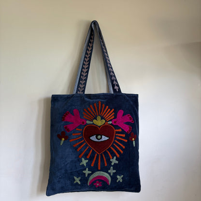 Evil Eye embroidery Velvet Tote bag