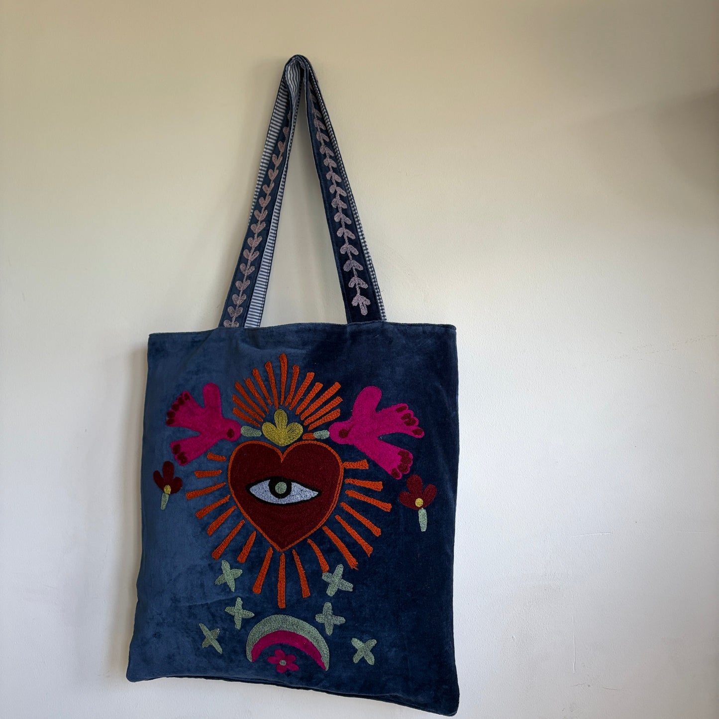 Evil Eye embroidery Velvet Tote bag