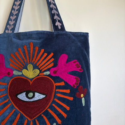 Evil Eye embroidery Velvet Tote bag