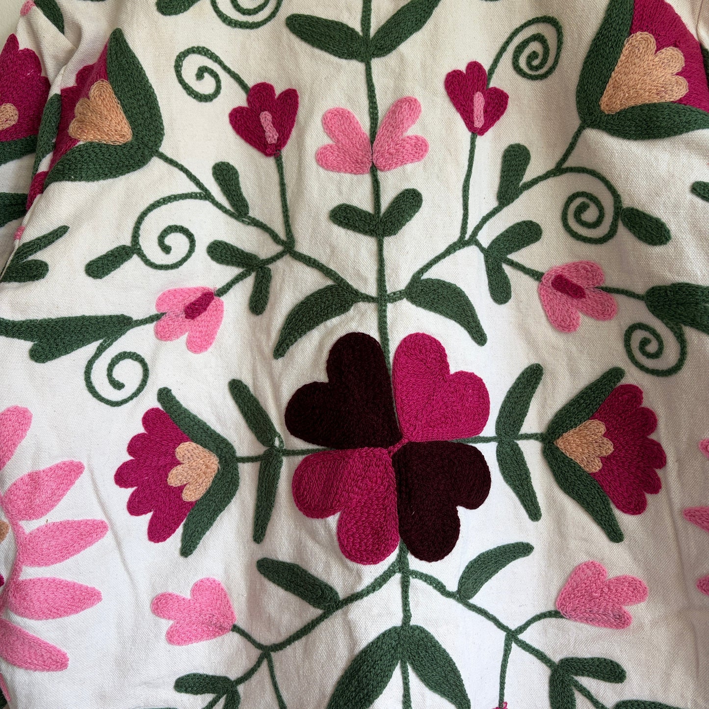White base colorful Suzani embroidery floral jacket.