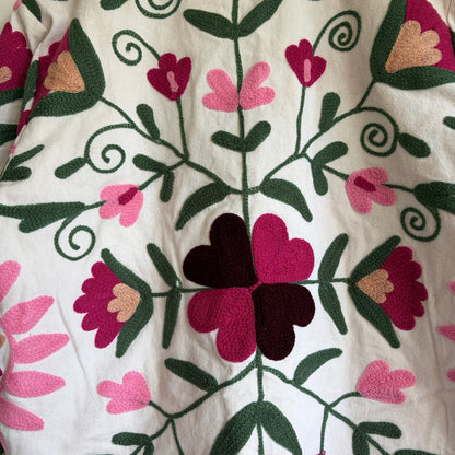 White base colorful Suzani embroidery floral jacket.