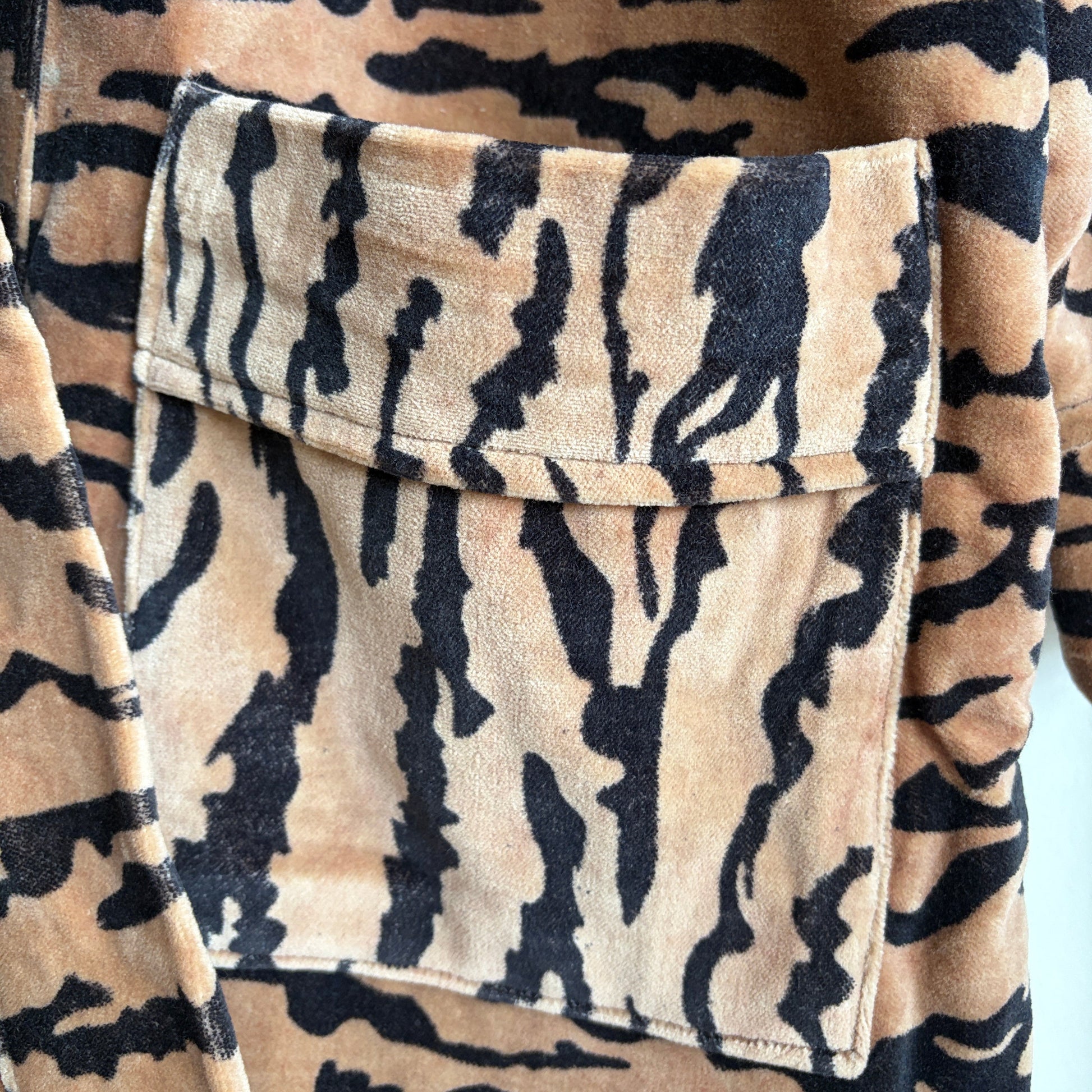 Brown & Black Tiger Print Velvet Kimono Bathrobe