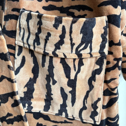 Brown & Black Tiger Print Velvet Kimono Bathrobe