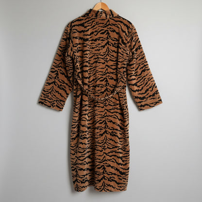 Brown & Black Tiger Print Velvet Kimono Bathrobe
