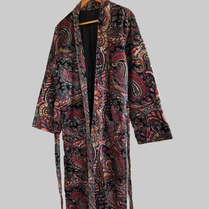 Paisley pattern printed Velvet Bath Robe 