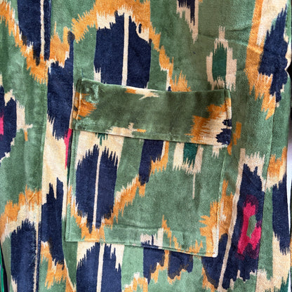 A vintage-style open-front wrap Velvet Bath robe