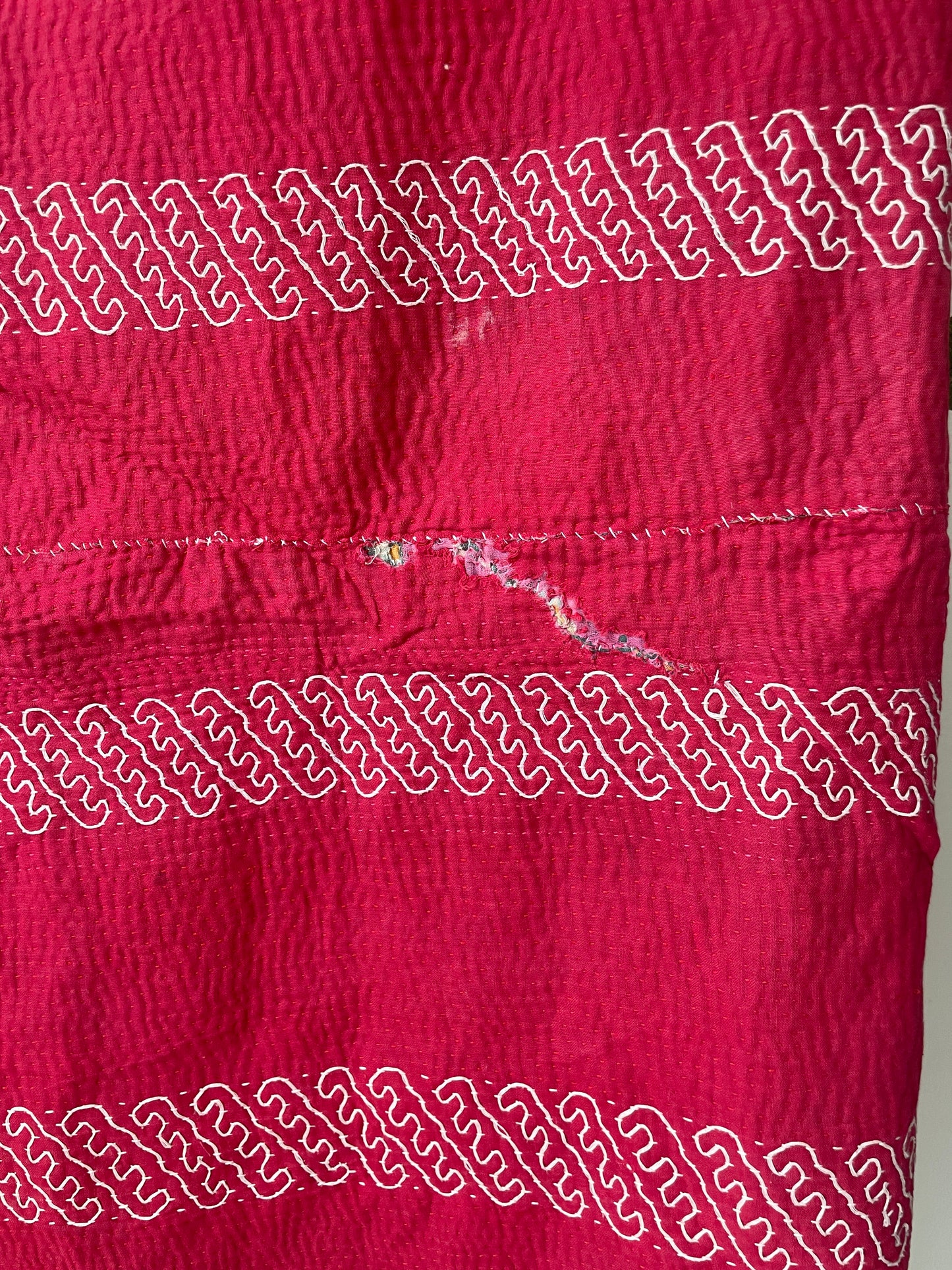 Kantha Embroidery Bedcover close up kantha stitch texture